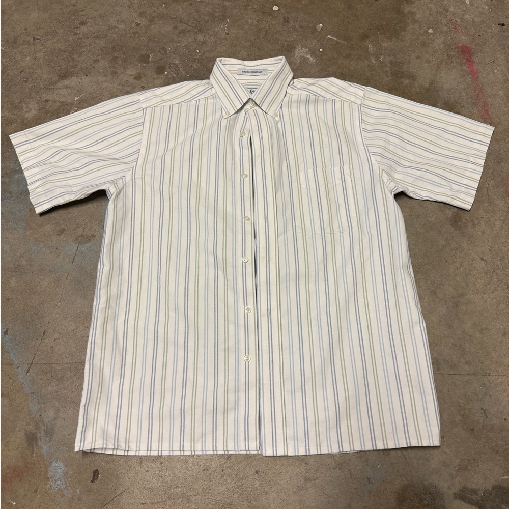 Men’s L.L Bean Striped Dress Casual Button Short Sleeve Shirt Small 14.5 Reg